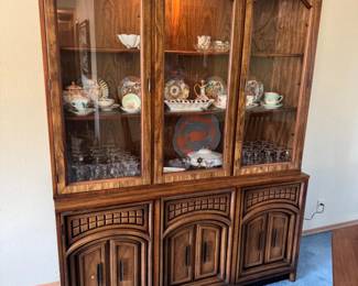 2 BassettMidCenturyLightedHutchCabinet2PieceLaminateVeneer