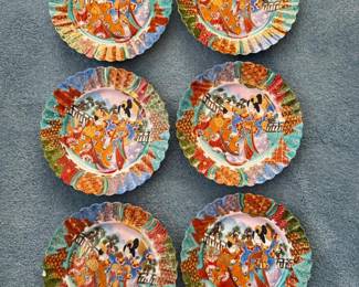 8 Setof6VintageNipponPorcelainPlatesGeishaDesignMeijiEra