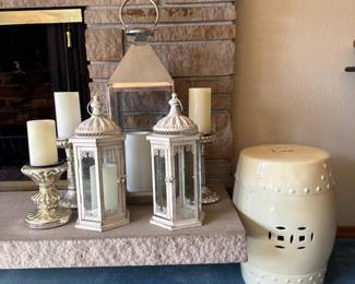 14 CeramicGardenStoolLanternsCandleHolderswBatteryCandles