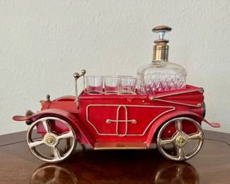 5 VintageRedCarBarSetDecanter4ShotGlasses135Long