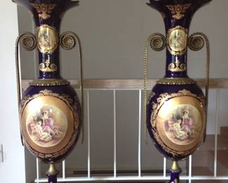 GORGEOUS identical porcelain urns. Very heavy!