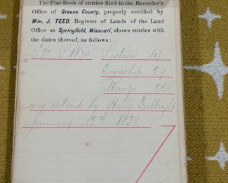 This abstract contains the signature of Henry Fulbright.  Henry is the son of William Wilson Fulbright, one of the first settlers in the Springfield area. Henry opened one of the first general stores in Springfield. Here’s a little bit of info about Henry.  
In or around 1835, his son Henry opened one of the first general stores in Springfield, trading in goods from St. Louis.[2] By 1835, the settlement of Fulbright and Campbell Springs had been given the name of Springfield.[8] In 1840, William Wilson Fulbright entered into a partnership with his sons Henry and Ephraim to operate Henry's store.[2]
