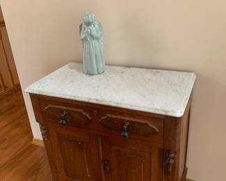 Antique Eastlake walnut cabinet with marble top…just lovely!