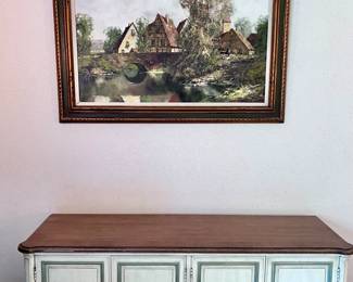 LOW CABINET / BENCH, COUNTRYSIDE OIL PAINTING