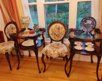 Lovely antique tables and side chairs. Excellent condition Nippon, Cinnabar Transferware, Cloisonne Vases, Swarovski Chrystal Angel