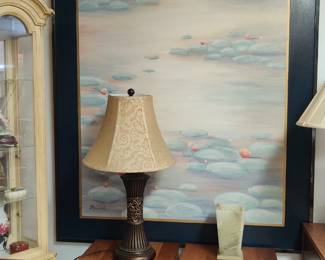 Huge artwork piece, etched floral alabaster vase