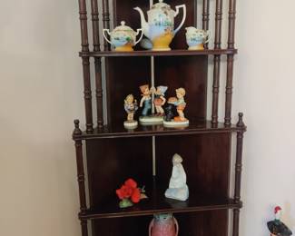 Sweet corner shelf with Hummels, LLadro, Roseville