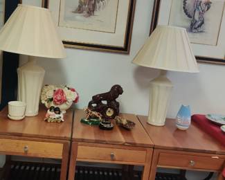 Stickley end tables, period lion ceramic clock more