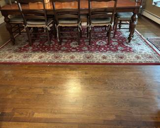 DINING TABLE, 8 CHAIRS AND NICE RUG!