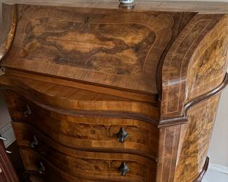 BURLED WALNUT SERPENTINE SECRETARY