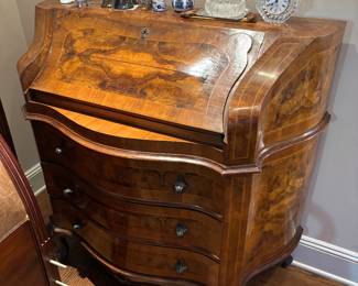 BURLED WALNUT SERPENTINE SECRETARY