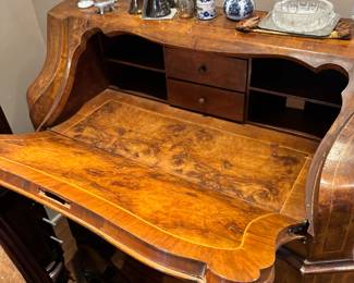 BURLED WALNUT SERPENTINE SECRETARY