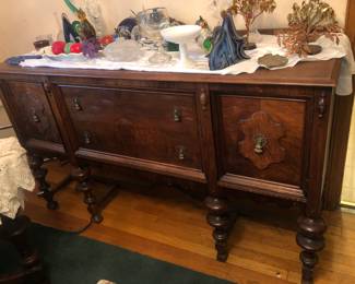 MUSEUM QUALITY ROCKFORD FURNITURE BURLED WALNUT BUFFET SERVING SIDEBOARD - EXCELLENT CONDITION WITH ALL ORGINAL METAL HARDWARE PULLS 66"W X 22"D X 40"H