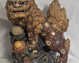 HUGE Antique Chinese Solid Porcelain Foo Dog Statue - Hand Crafted and Painted - 2ft Tall!!
