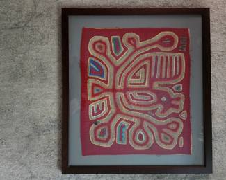 Vintage Panama Mola Folk Art Textile Framed 17.75" x 17"