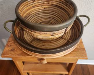 Vintage Italian Gabriella Crespi Rattan Bowl & Tray 