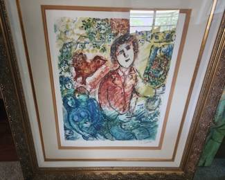 Marc Chagall Artist Print Le Peintre En Rouge              35.5" wide x 42" high