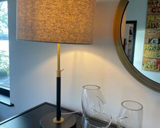 MCM Style West Elm Lamp and 'Broken Glass' Sculpture by Renowned Glass Artist Romina Gonzalez.