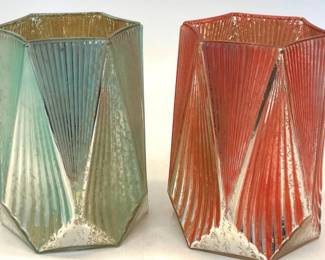Blue and pink faux mercury glass candle holders
