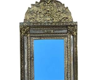 Continental ornate brass repousee mirrored cabinet