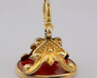 Large Victorian gold filled watch fob with etched Carnelian