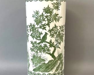 Green and white ceramic umbrella stand