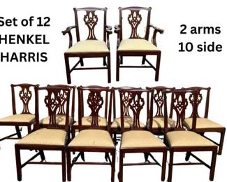 Set of 12 Henkel Harris mahogany Chippendale style dining chairs