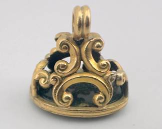 Victorian gold filled watch fob with green stone intaglio