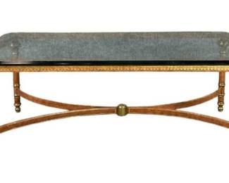 Stunning Maitland Smith tooled leather covered glass top cocktail table