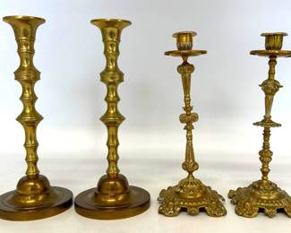 Two pairs of brass candlesticks