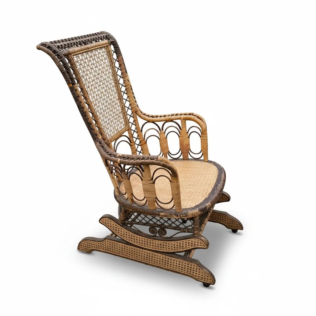 Antique Victorian Wicker & Cane Platform Rocker