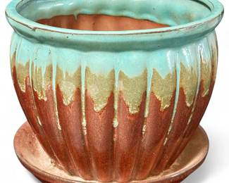Allen + Roth Copper & Green Glazed Ceramic Planter
