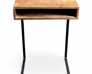 Industrial Wood & Metal C-Shaped Side Table