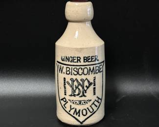 Antique English Stoneware Ginger Beer Bottle, W. Biscombe