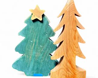 Pair of Wooden Christmas Tree Figurines