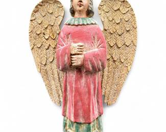 Large Vintage Hand-Carved Wood Folk Art Angel Statue