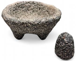 Vintage Mexican Lava Rock Metate with Pestle, 1940s