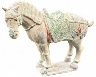 Large Tang Dynasty Style Ceramic War Horse Statue