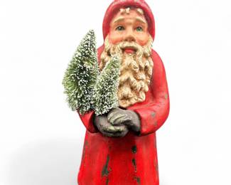 Bethany Lowe Folk Art Santa w/ Bottlebrush Trees Figurine