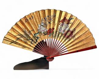 Large Vintage Hand-Painted Decorative Wall Fan