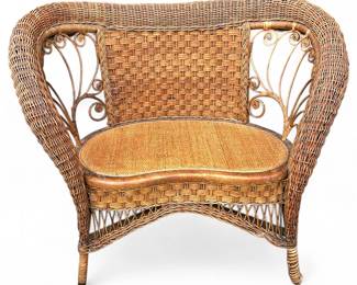 Antique Heywood-Wakefield Wicker Loveseat Settee