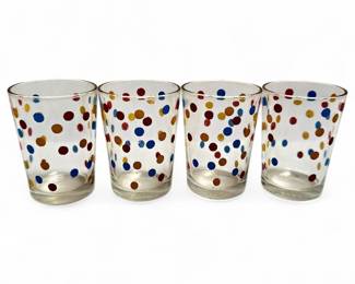 Four Polka Dot Clear Glass Tumblers