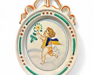 Sambuco Deruta Italian Majolica Cherub Wall Plaque