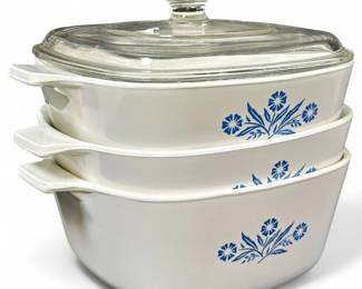 Vintage Corning Ware "Cornflower Blue" Casserole Set (3)