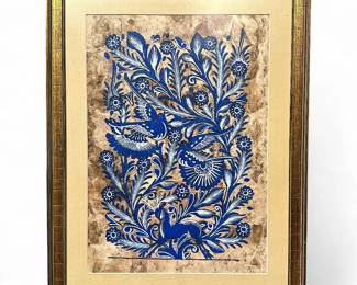 Framed Mexican Amate Bark Paper Folk Art Painting
