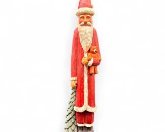 Large Folk Art Style Santa Claus Figurine w/ Tree & Bear