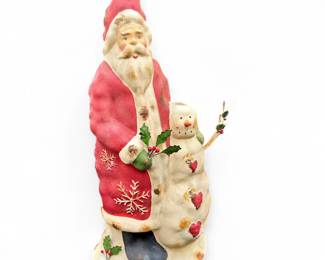 Large Rustic Santa Claus w/ Snowman Figurine
