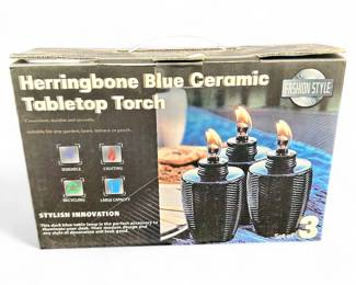 Set of 3 Herringbone Ceramic Tabletop Torches