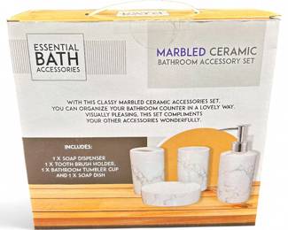 4-Piece Marbled Ceramic Bathroom Accessory Set