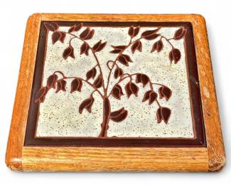 Vintage MCM Ceramic Tile & Wood Trivet